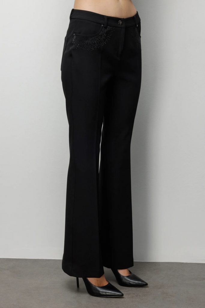 EKOL Cepleri Taş İşlemeli İspanyol Paça Pantolon 4024 - Siyah