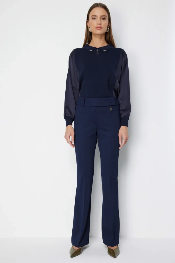 EKOL Metal Aksesuarlı İspanyol Paça Pantolon 4044