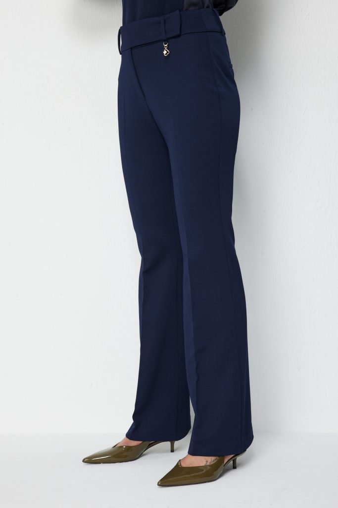 EKOL Metal Aksesuarlı İspanyol Paça Pantolon 4044 - Lacivert