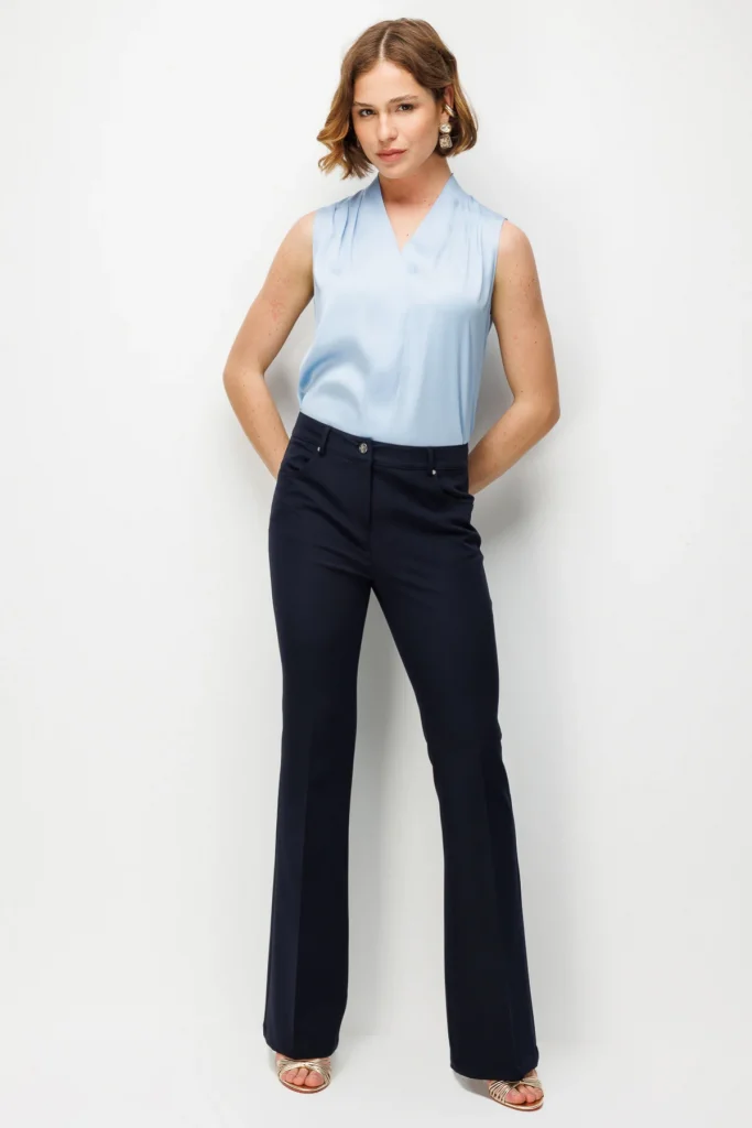 EKOL İspanyol Paça Yüksek Bel Pantolon 4064 - Lacivert