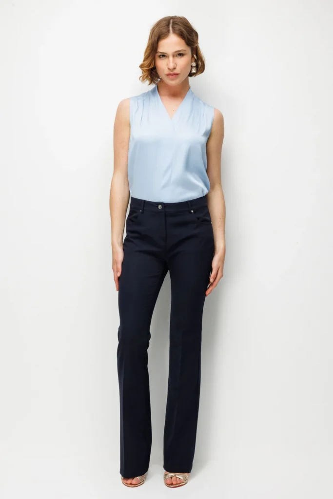 EKOL İspanyol Paça Yüksek Bel Pantolon 4064 - Lacivert