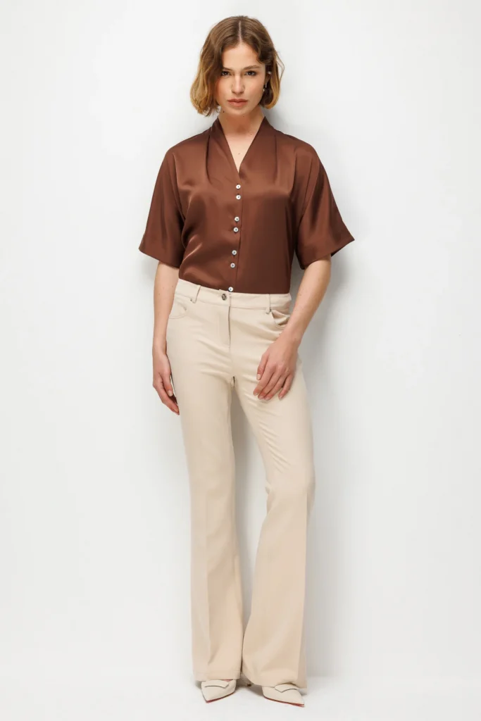 EKOL İspanyol Paça Yüksek Bel Pantolon 4064 - BEJ