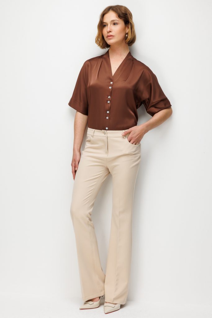 EKOL İspanyol Paça Yüksek Bel Pantolon 4064 - BEJ