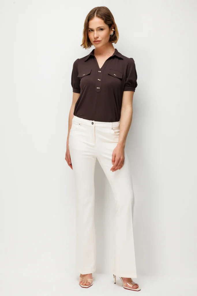 EKOL İspanyol Paça Yüksek Bel Pantolon 4064 - EKRU