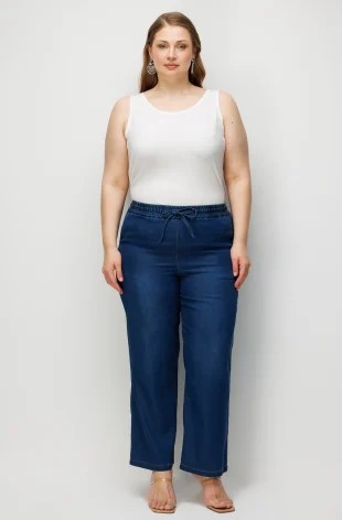 EKOL Beli Lastikli Bol Paça Pantolon 4092 - İNDİGO