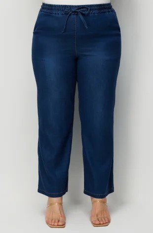 EKOL Beli Lastikli Bol Paça Pantolon 4092 - İNDİGO