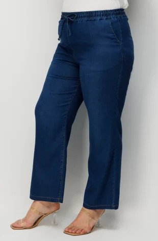 EKOL Beli Lastikli Bol Paça Pantolon 4092 - İNDİGO