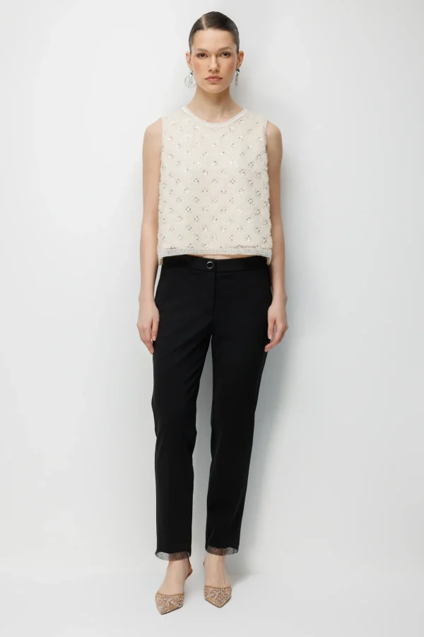 EKOL Paçası Taş İşlemeli Yan Cepli Pantolon  4104