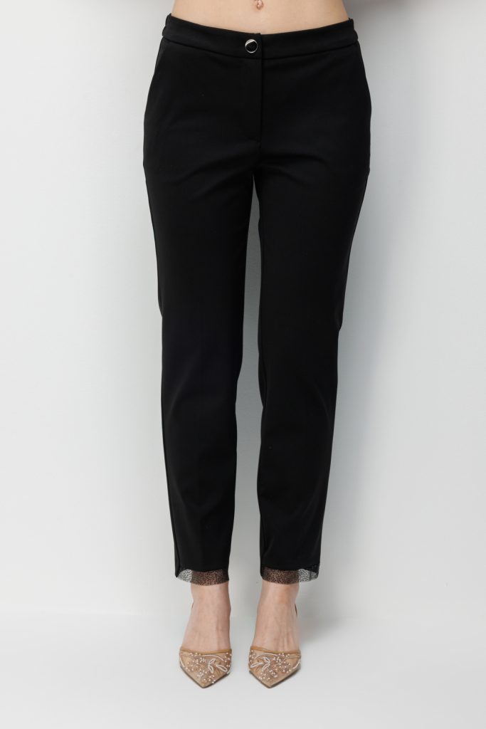 EKOL Paçası Taş İşlemeli Yan Cepli Pantolon  4104 - Siyah