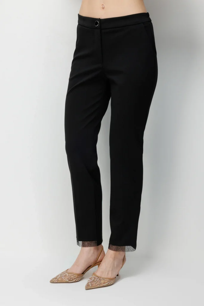 EKOL Paçası Taş İşlemeli Yan Cepli Pantolon  4104 - Siyah