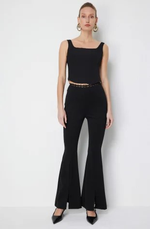 EKOL Dantel Detaylı İspanyol Paça Pantolon 4114 - Siyah