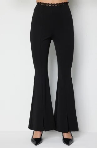 EKOL Dantel Detaylı İspanyol Paça Pantolon 4114 - Siyah