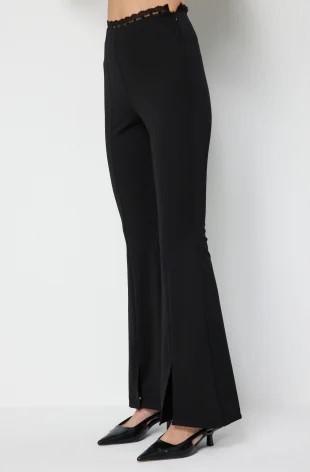 EKOL Dantel Detaylı İspanyol Paça Pantolon 4114 - Siyah