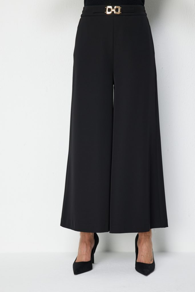 EKOL Metal Tokalı Bol Paça Pantolon 4132 - Siyah