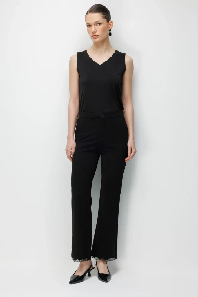 EKOL İspanyol Paça Tül Desen Detaylı Pantolon 4924