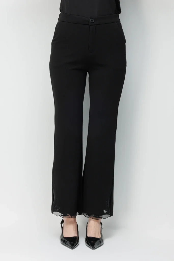 EKOL İspanyol Paça Tül Desen Detaylı Pantolon 4924 - Siyah