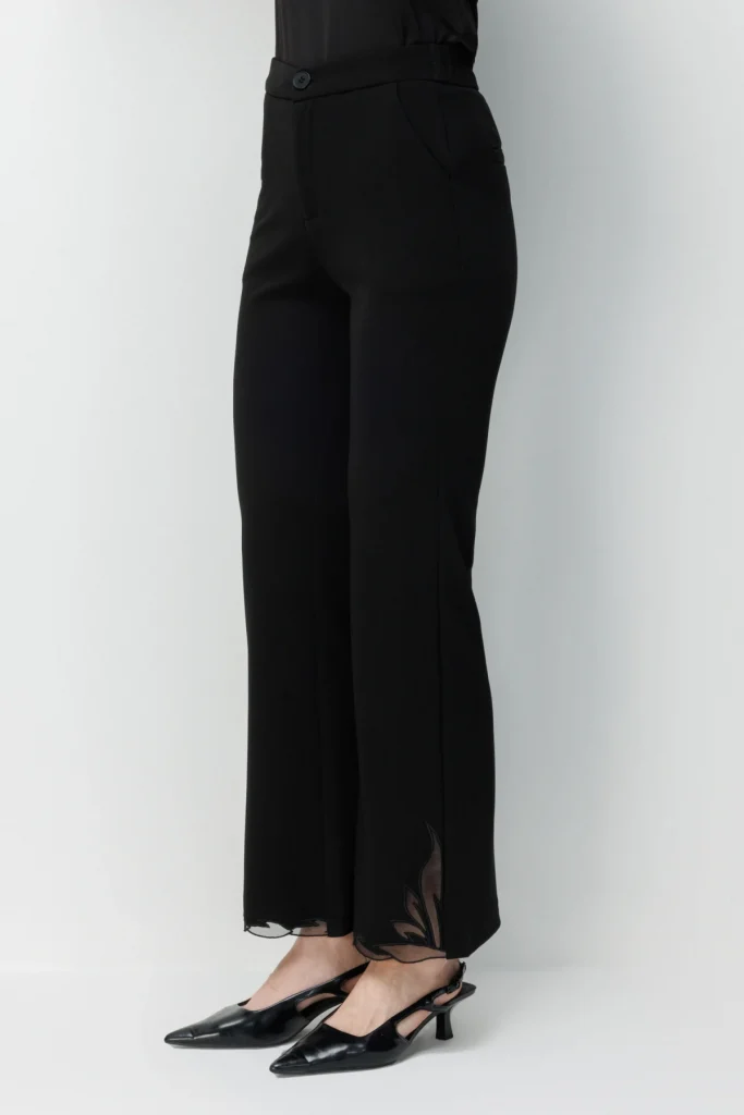 EKOL İspanyol Paça Tül Desen Detaylı Pantolon 4924 - Siyah