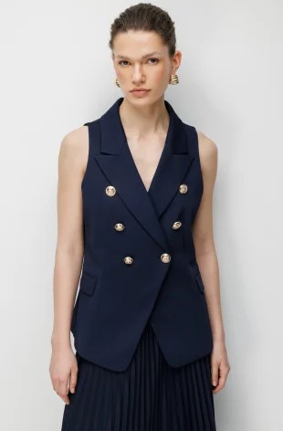 EKOL Süs Cep Detaylı Kruvaze Yelek 1062 - Lacivert
