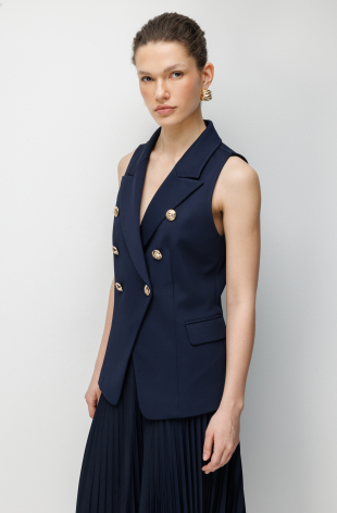 EKOL Süs Cep Detaylı Kruvaze Yelek 1062 - Lacivert