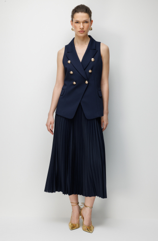 EKOL Süs Cep Detaylı Kruvaze Yelek 1062 - Lacivert