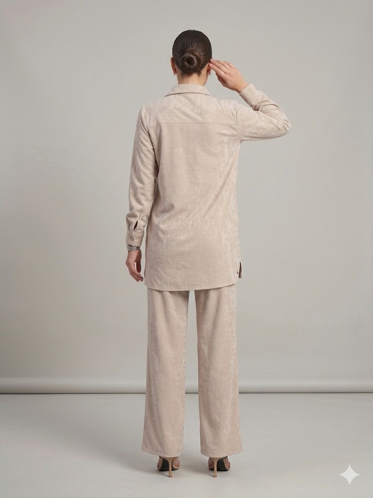 SEDNA Kendinden Desen İşlemeli Gömlek 7013 - BEJ