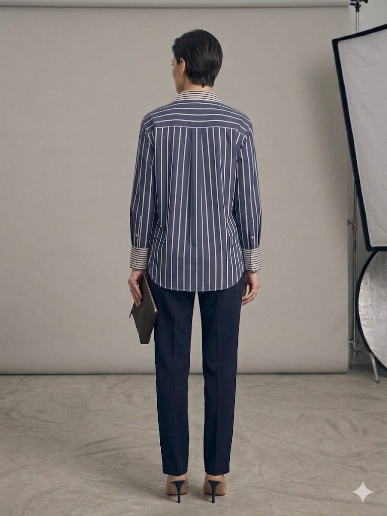 GİLDA Taş İşlemeli Çizgli Gömlek 40352 - Lacivert