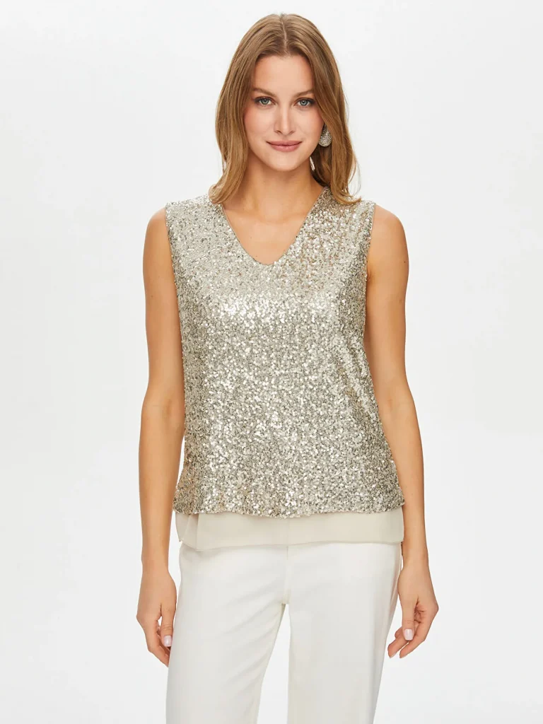 FAİK SÖNMEZ Örme Payet Bluz 015 - gold