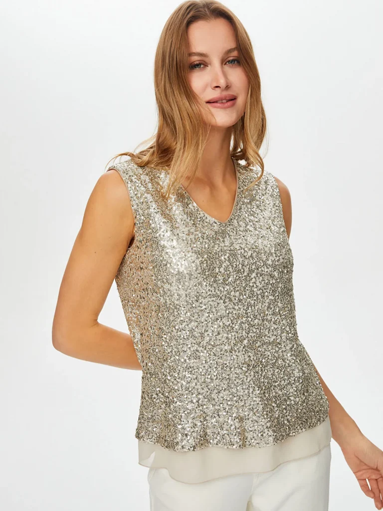 FAİK SÖNMEZ Örme Payet Bluz 015 - gold