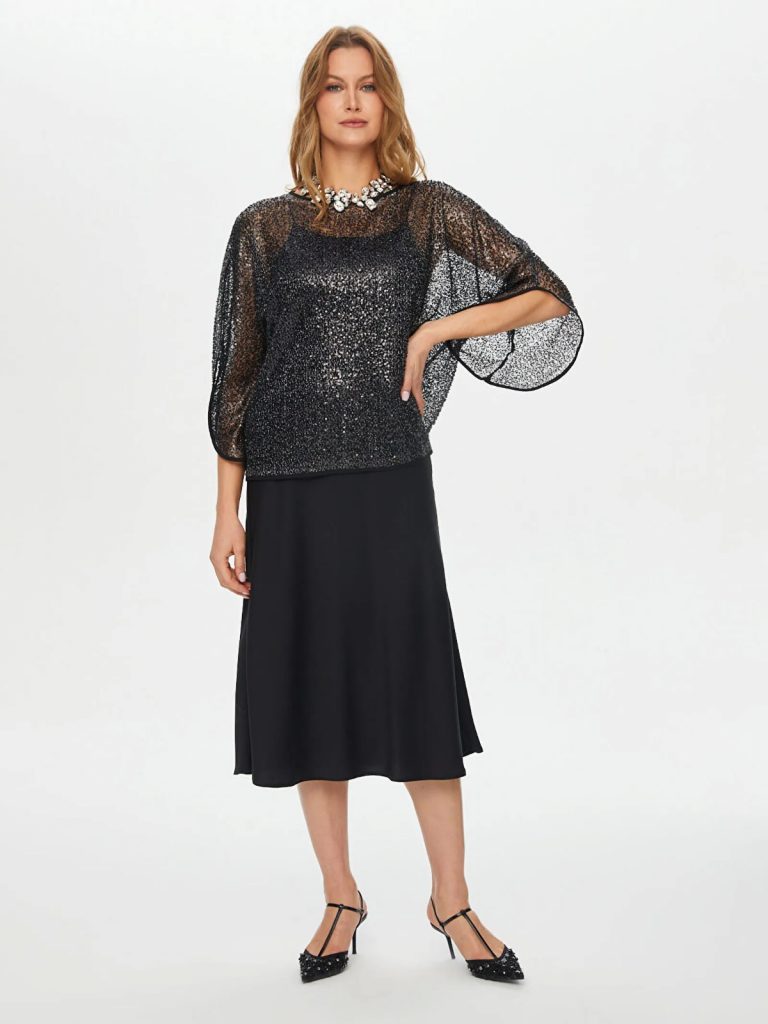 FAİK SÖNMEZ Kolu Yırtmaç Detaylı Payet Bluz S26BLZ039039