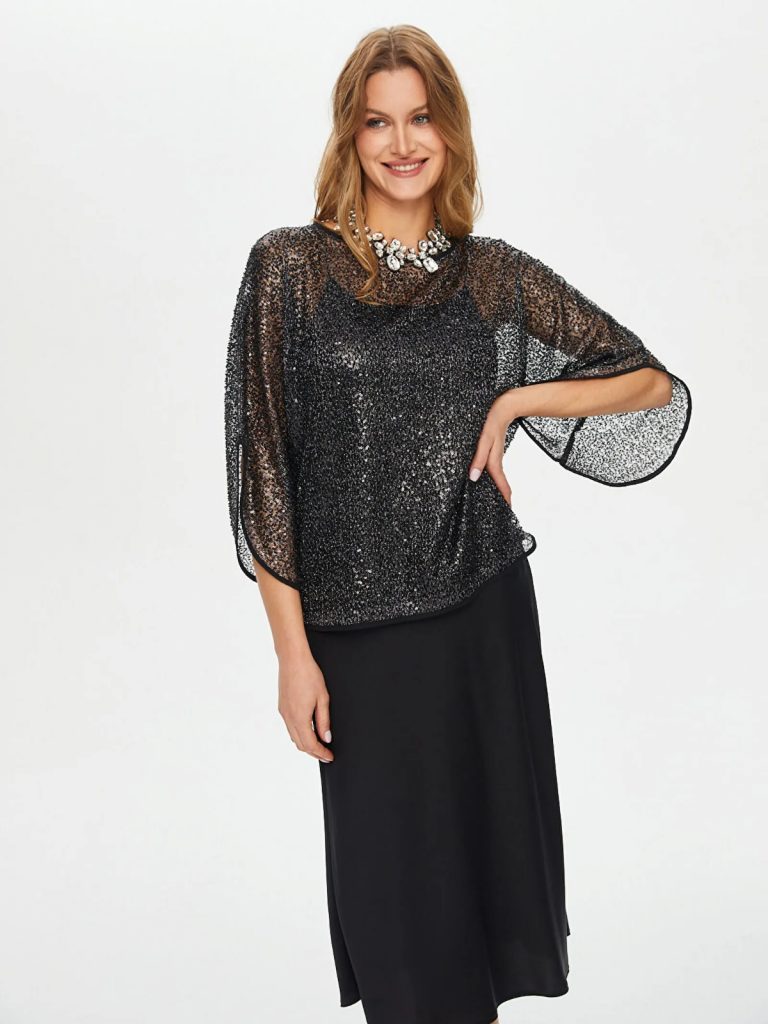 FAİK SÖNMEZ Kolu Yırtmaç Detaylı Payet Bluz S26BLZ039039 - Siyah