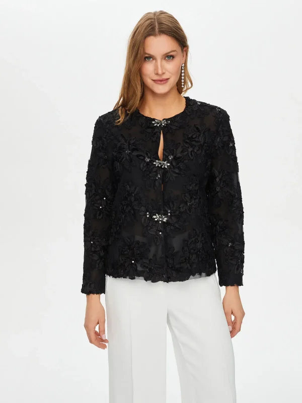 FAİK SÖNMEZ Çiçek Desen Aplike Ve Payet Detaylı Abiye Ceket 003