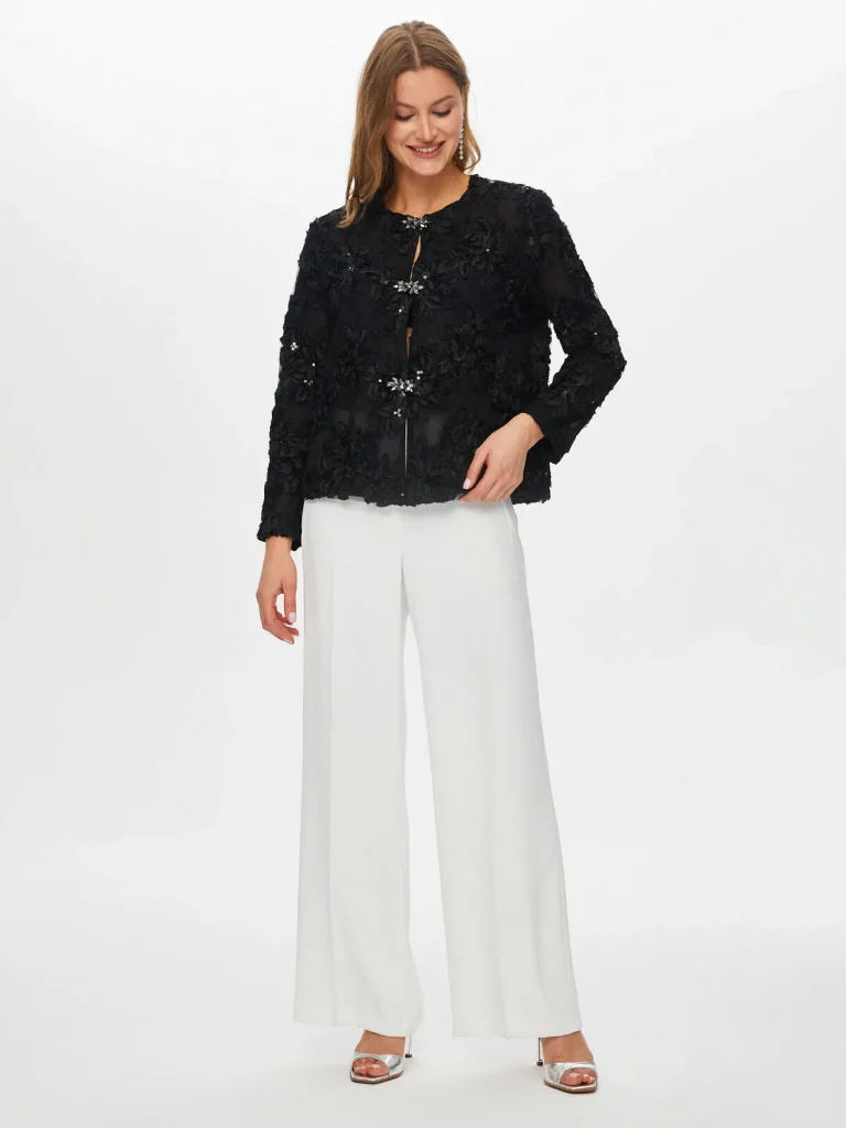 FAİK SÖNMEZ Çiçek Desen Aplike Ve Payet Detaylı Abiye Ceket 003 - Siyah