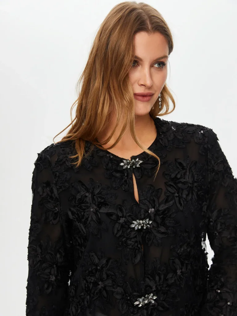 FAİK SÖNMEZ Çiçek Desen Aplike Ve Payet Detaylı Abiye Ceket 003