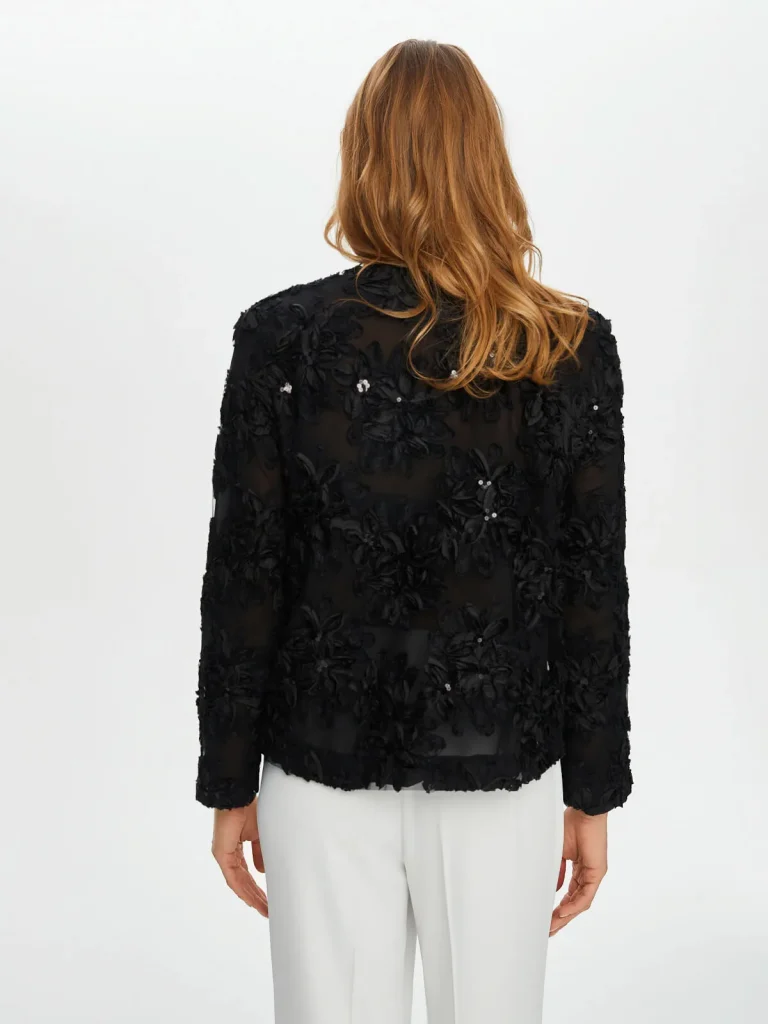 FAİK SÖNMEZ Çiçek Desen Aplike Ve Payet Detaylı Abiye Ceket 003 - Siyah