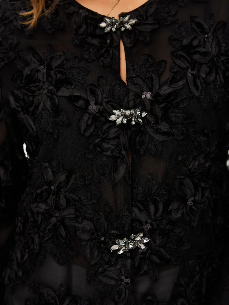 FAİK SÖNMEZ Çiçek Desen Aplike Ve Payet Detaylı Abiye Ceket 003 - Siyah