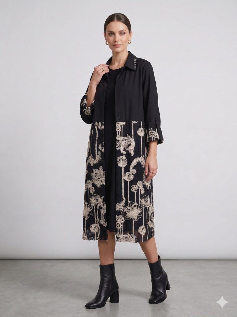 FEMİNA Yaka Aksesuar Detaylı İşlemeli Elbise  64765 - Siyah