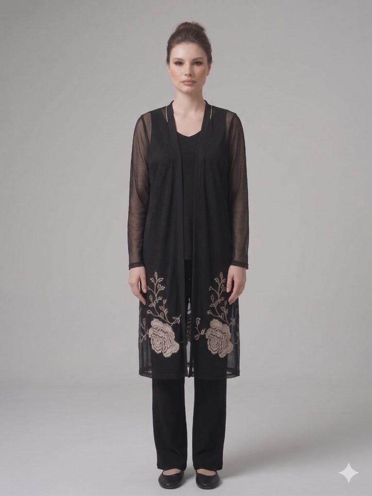 FEMİNA Nakış İşlemeli Transparan File Hırka Ve İç Bluz Seti 64768