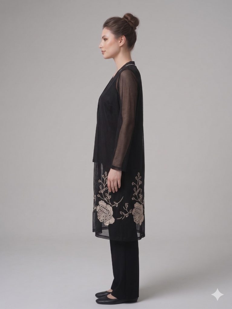 FEMİNA Nakış İşlemeli Transparan File Hırka Ve İç Bluz Seti 64768