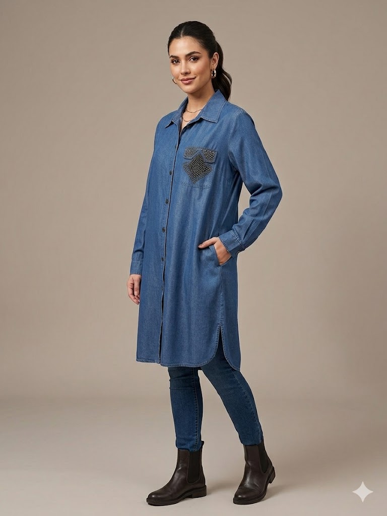 FEMİNA Boncuk İşlemeli Tunik 64037 - Lacivert