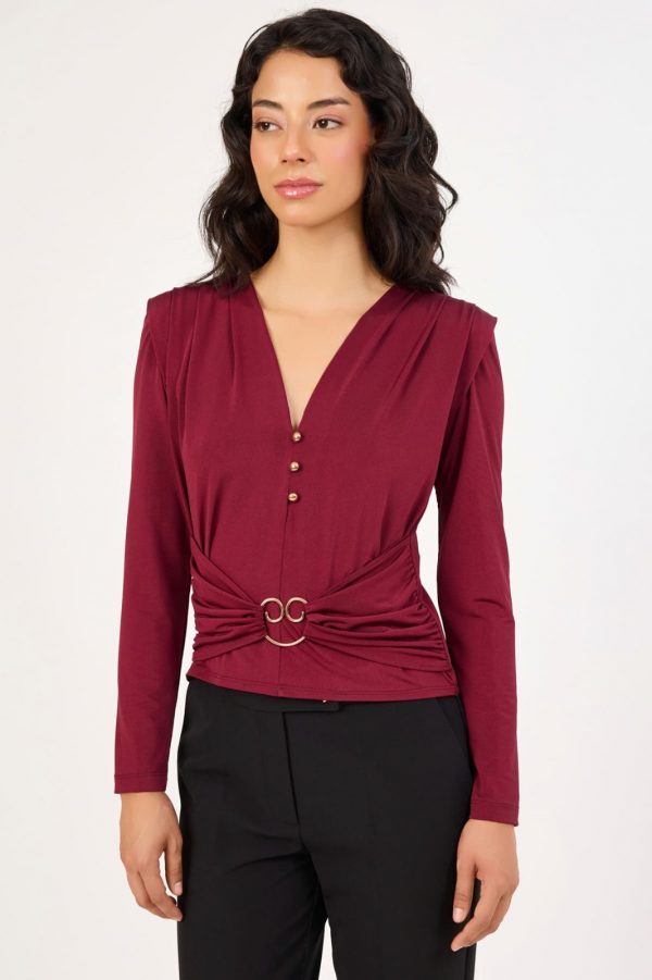 FEVER Büzgülü Minimal Aksesuarlı Bluz 14017