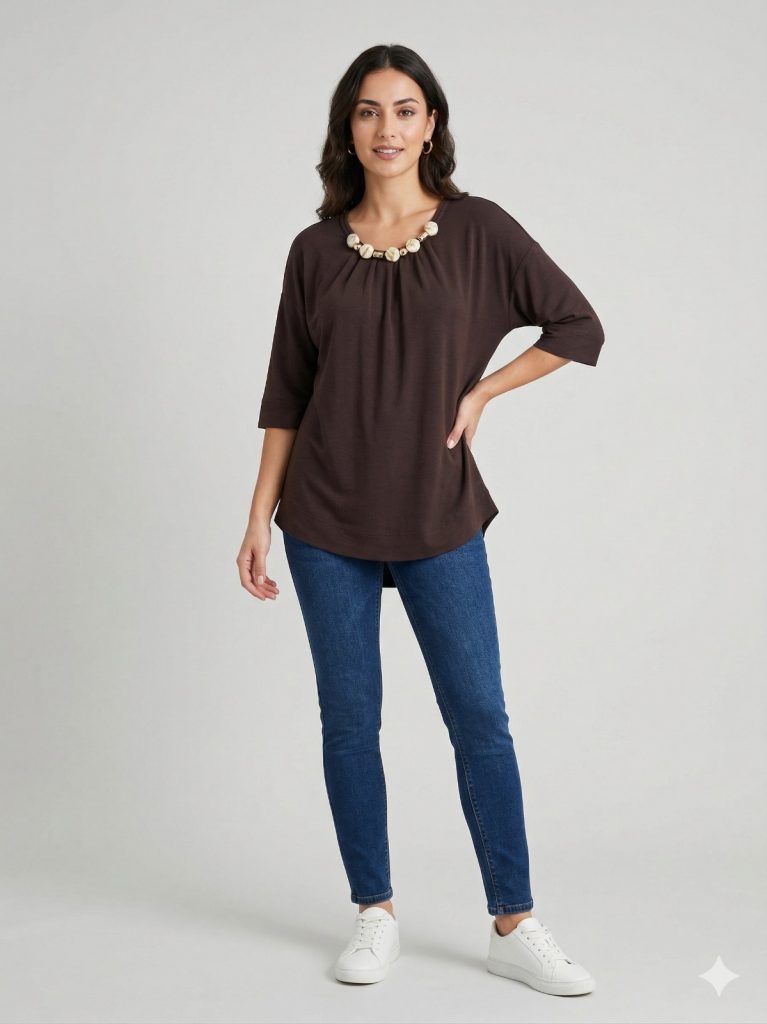 FEVER Salaş Kısa Kollu Bluz 14033 - kahve