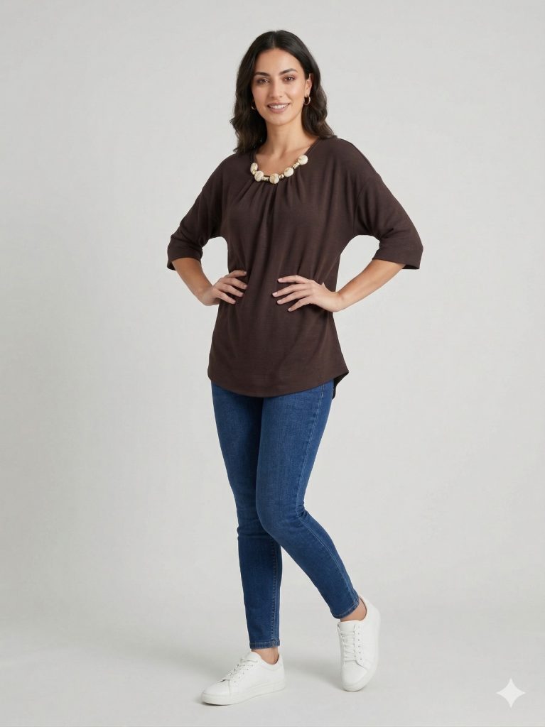 FEVER Salaş Kısa Kollu Bluz 14033 - kahve