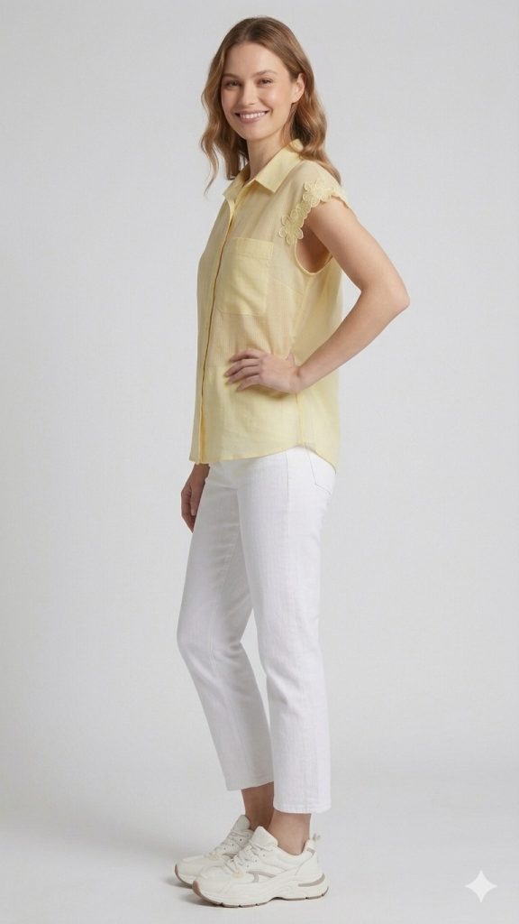 FEVER Kolları Çiçekli Bluz 7023 - SARI