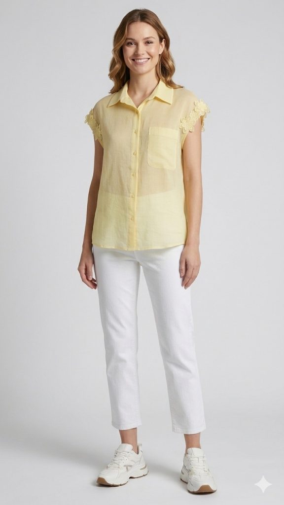 FEVER Kolları Çiçekli Bluz 7023 - SARI