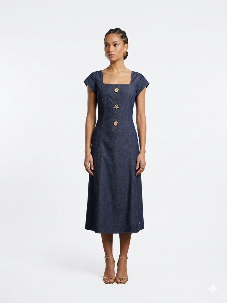 FEVER Aksesuar Düğme Detaylı Elbise 6052 - Lacivert