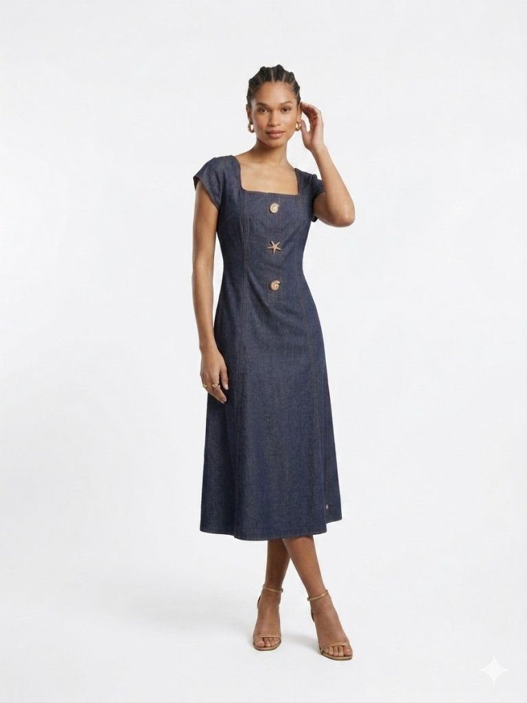 FEVER Aksesuar Düğme Detaylı Elbise 6052 - Lacivert