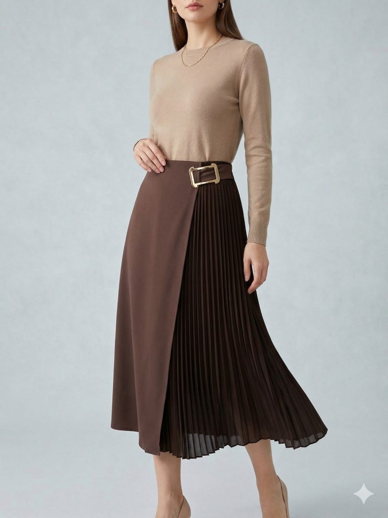 FEVER Piliseli Bel Detaylı Midi Etek 13008