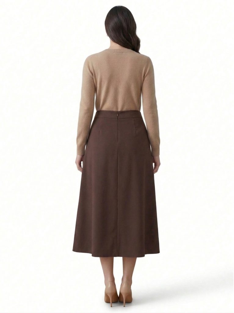 FEVER Piliseli Bel Detaylı Midi Etek 13008 - kahve