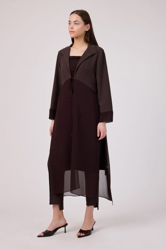 FEVER Şifon Kumaş Mixli Uzun Tunik 5017 - kahve