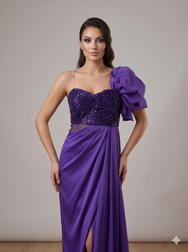 CENTİLMEN Tek Omuz Volan Detaylı Payetli Abiye Elbise  57203